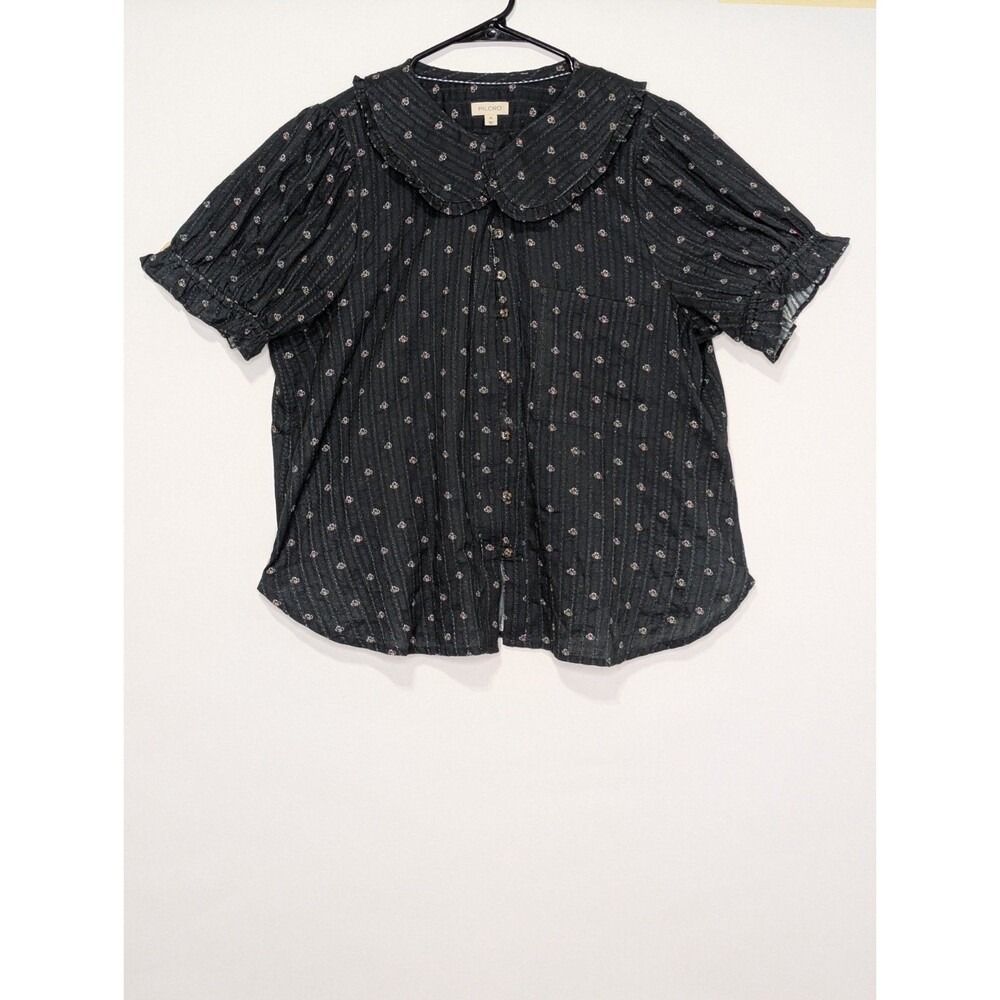 PILCRO By Anthropologie The Keira Blouse Womens XL Black Floral Cottagecore Top - Picture 2 of 6